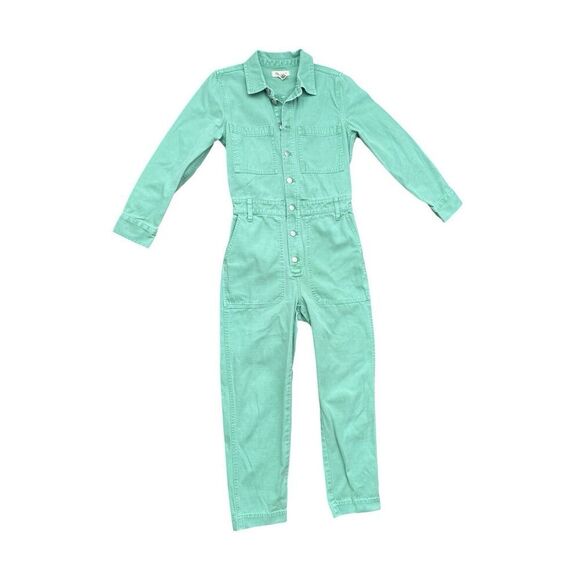 WOMEN'S SMALL MADEWELL GARMENT DYED RELAXED COVERALL JUMPSUIT IN PALE EVERGREEN - Picture 3 of 13